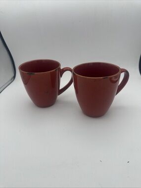 Pier 1 Handcrafted Brick Distressed Rustic Coffee Tea Mugs set Of 2